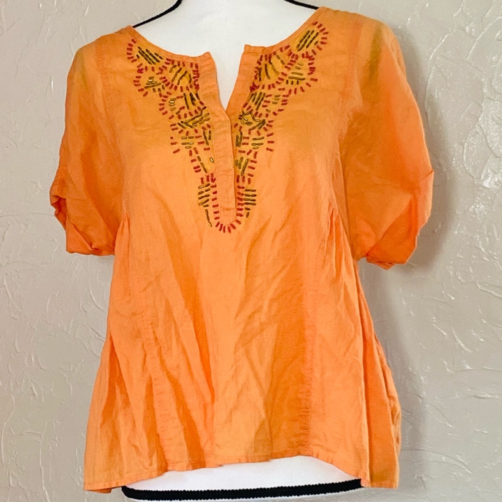 3/$25 Calvin Klein Jeans small orange short sleeve beaded blouse